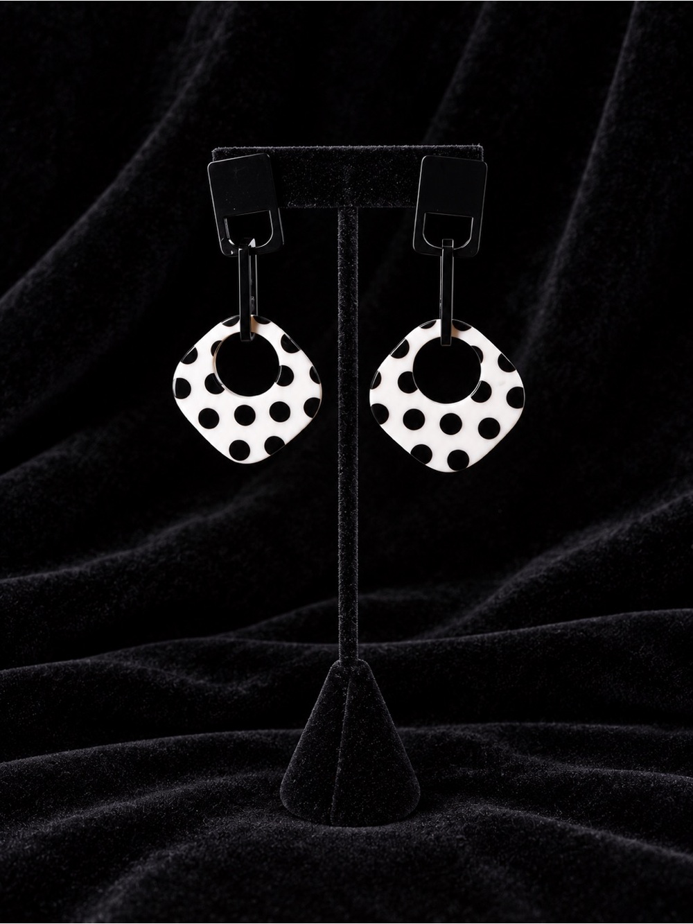 Fun Black and White Polka Dot Drop Earrings